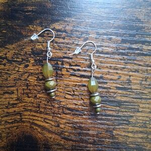 Olive Green Beaded Dangle Earrings